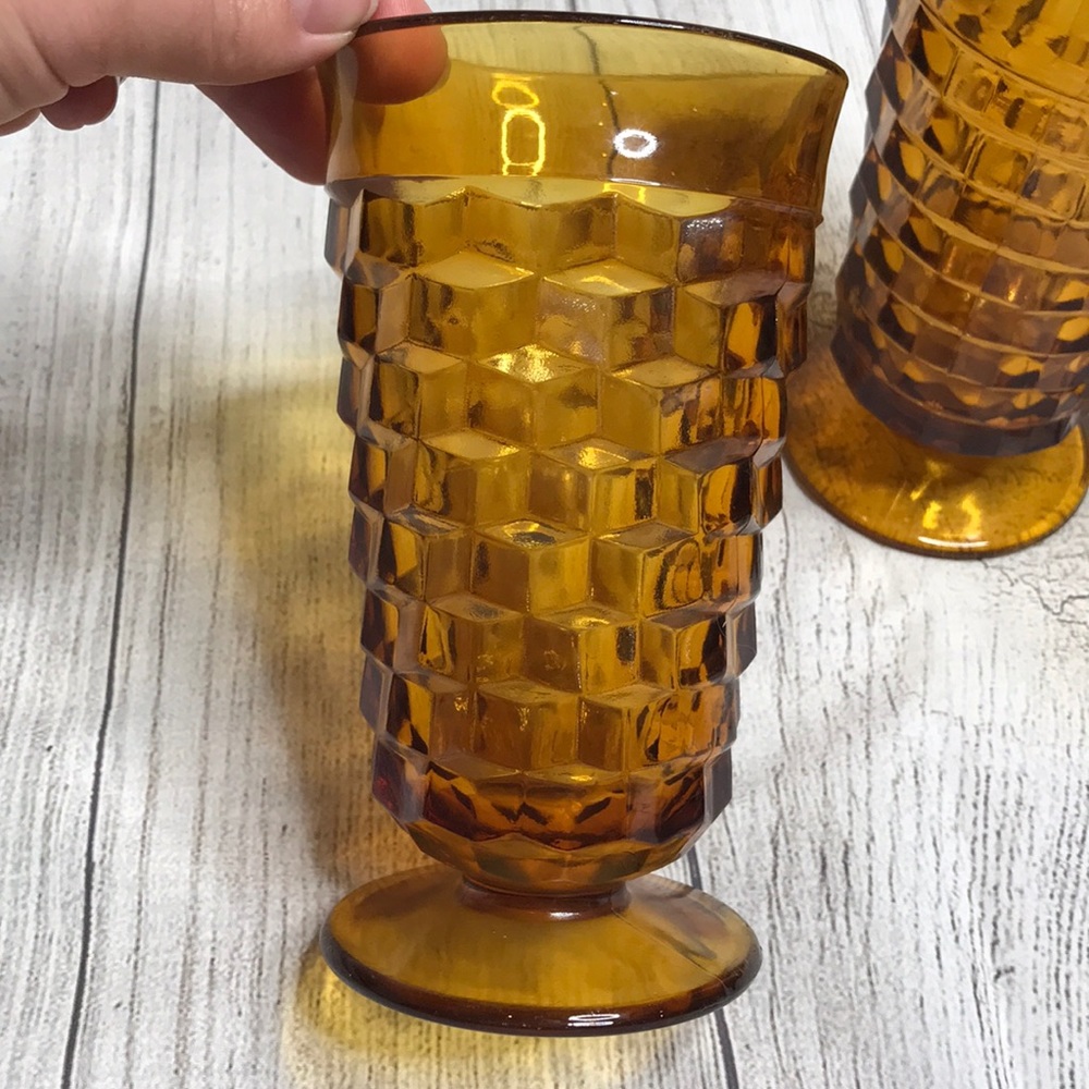 3 Vintage Amber textured water glasses - Picture 2 of 6